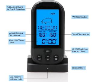 Termómetro de carne digital inalámbrico - Termómetro de cocina de cocina de barbacoa remota para horno Grill Fumador con temporizador proveedor