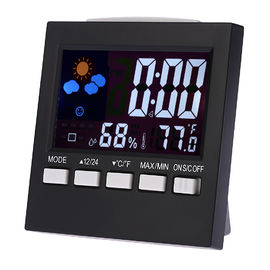 Termómetro digital Higrómetro de temperatura Un reloj de humedad Colorido LCD Alarma Función de sueño Calendario Estación meteorológica proveedor