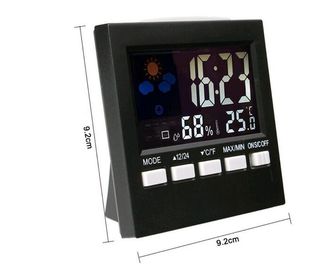 Termómetro digital Higrómetro de temperatura Un reloj de humedad Colorido LCD Alarma Función de sueño Calendario Estación meteorológica proveedor
