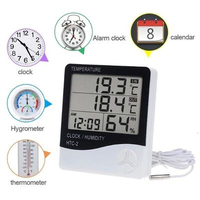 HTC-2 LCD termómetro digital higrómetro estación meteorológica inalámbrica comprobador de temperatura y humedad de interior al aire libre reloj de sonda proveedor