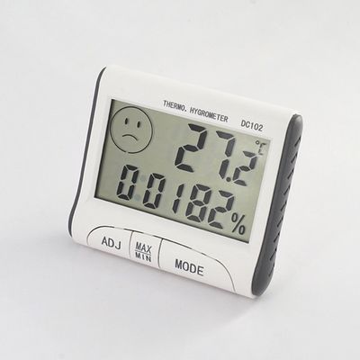 DC102 Mini LCD Digital Termómetro de interior Higrómetro de temperatura y humedad Contador de reloj Escritorio con soporte magnético proveedor