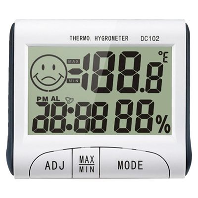 DC102 Mini LCD Digital Termómetro de interior Higrómetro de temperatura y humedad Contador de reloj Escritorio con soporte magnético proveedor