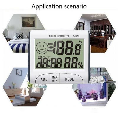 DC102 Mini LCD Digital Termómetro de interior Higrómetro de temperatura y humedad Contador de reloj Escritorio con soporte magnético proveedor