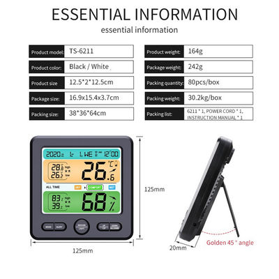 TS-6211 Pantalla LCD de escritorio instalada en la pared Contador de temperatura y humedad de alta precisión para uso doméstico Alarma electrónica proveedor