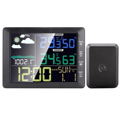 TS-8210 Pantalla de color inalámbrica Estación meteorológica Reloj de temperatura interior exterior, medidor de humedad Previsión de control de sonido proveedor