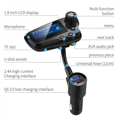 T91 Reproductor de música MP3 inalámbrico de automóviles pantalla LCD teléfono telefónico sin manos transmisor de FM QC3.0 carga rápida proveedor