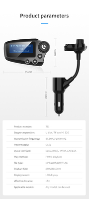 T91 Reproductor de música MP3 inalámbrico de automóviles pantalla LCD teléfono telefónico sin manos transmisor de FM QC3.0 carga rápida proveedor