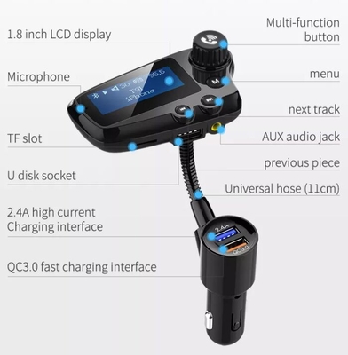 T91 Reproductor de música MP3 inalámbrico de automóviles pantalla LCD teléfono telefónico sin manos transmisor de FM QC3.0 carga rápida proveedor
