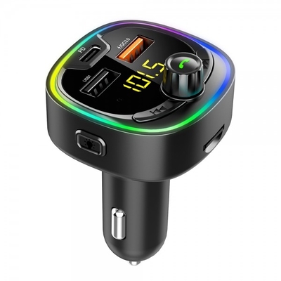 BT08D Transmisor de radio FM para automóviles Reproductor de MP3 para automóviles LED Luz colorida Multifunción Cargador de automóviles de 3 puertos Cargador rápido PD proveedor
